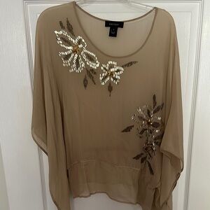Karen Kane Tan Oversized Embellished Blouse